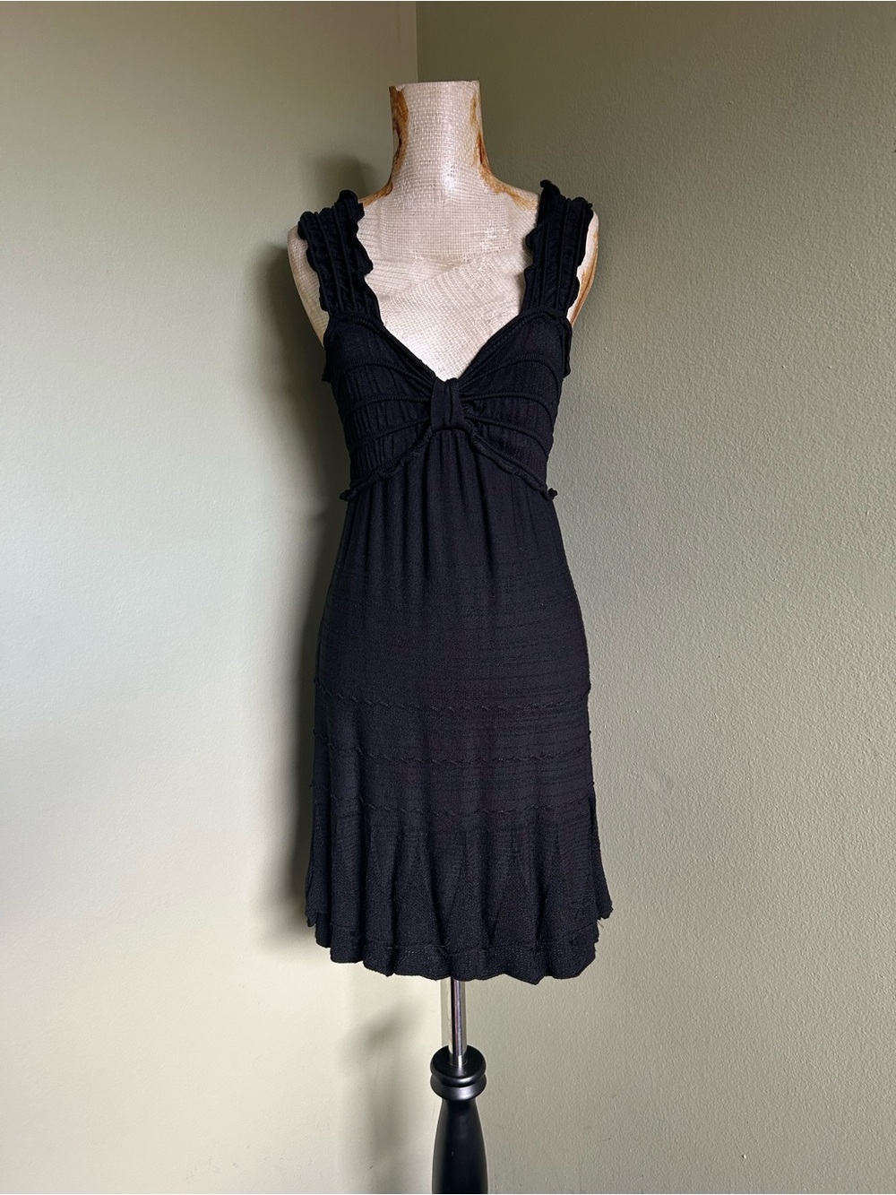 bebe Black Textured Knit Sundress with Ruffled Straps